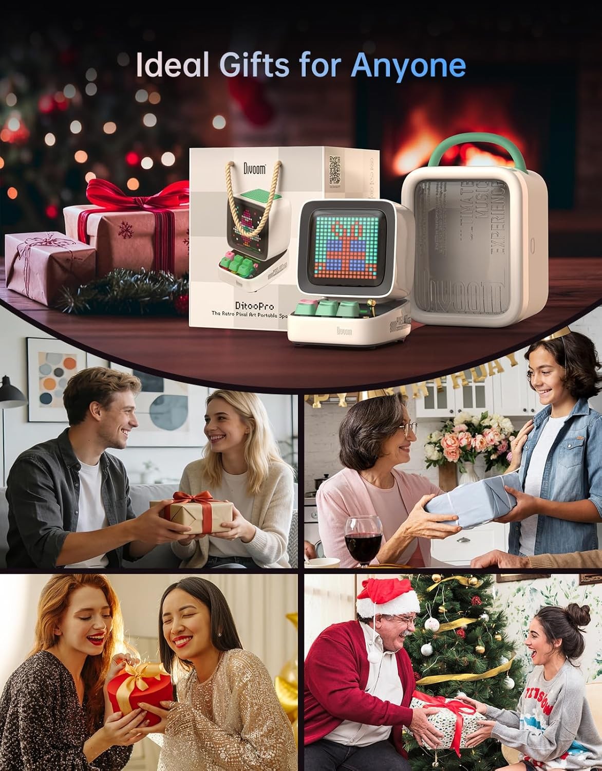 Retro Pixel Art Bluetooth Speaker RGB Display Alarm Clock White Desktop