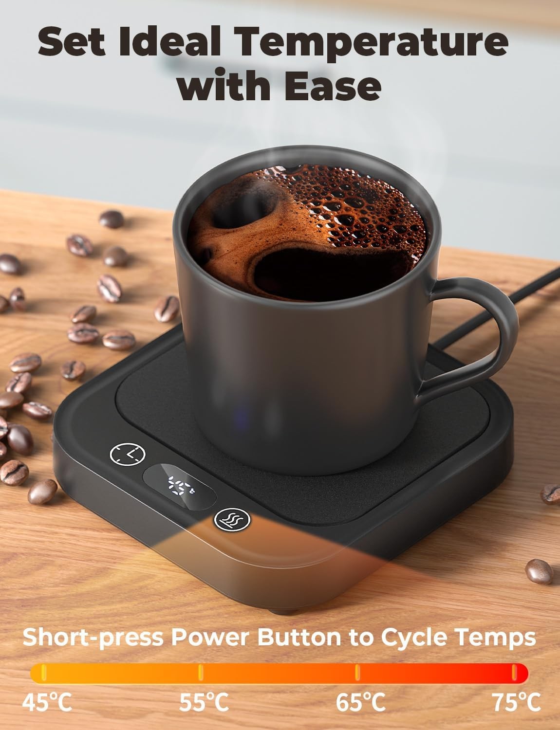 Coffee Mug Warmer 4 Temp Settings 8H Timer Desk Cup Heater