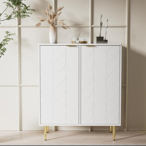 Modern White 2 Door Sideboard Cabinet with Gold Legs – 75x40x90cm Storage