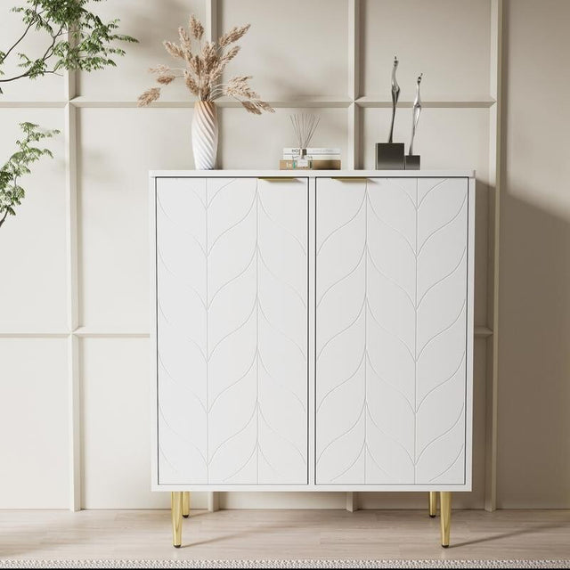 Modern White 2 Door Sideboard Cabinet with Gold Legs – 75x40x90cm Storage