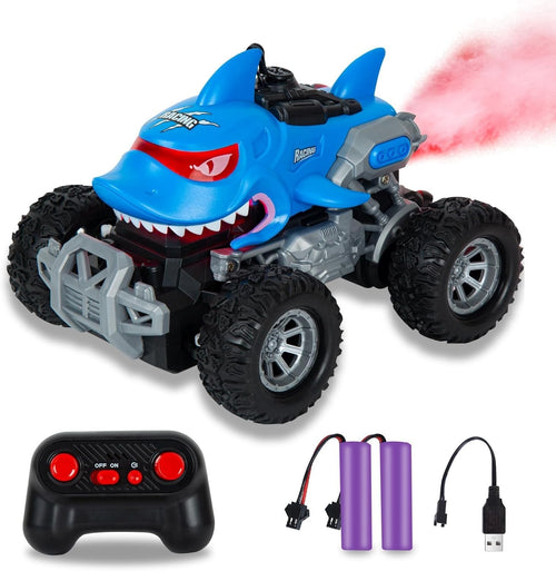 Shark RC Monster Truck for Kids – Remote Control Car w/ LED & Spray Toy