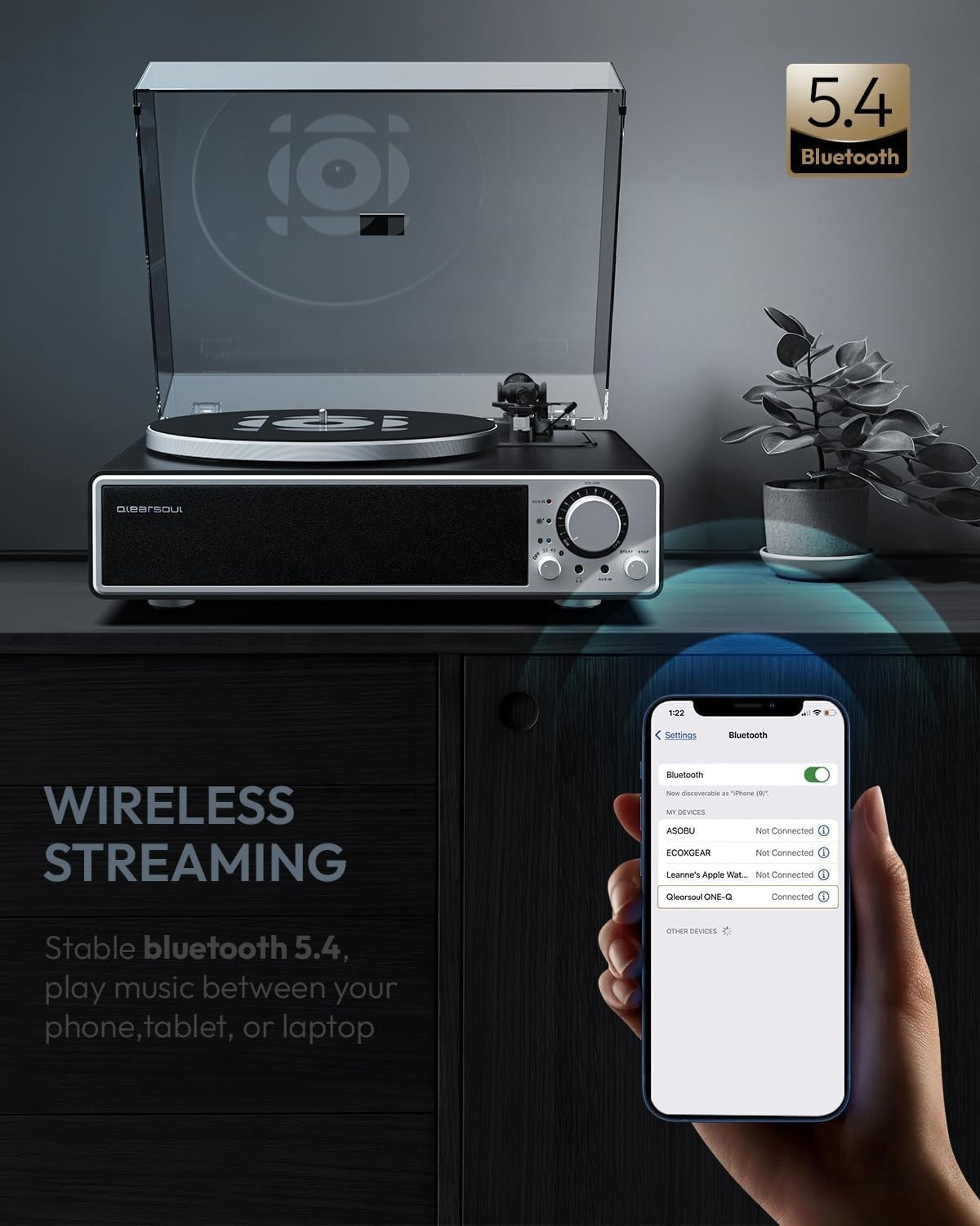 All in One Bluetooth Turntable Built in Speakers HiFi Record Player Black