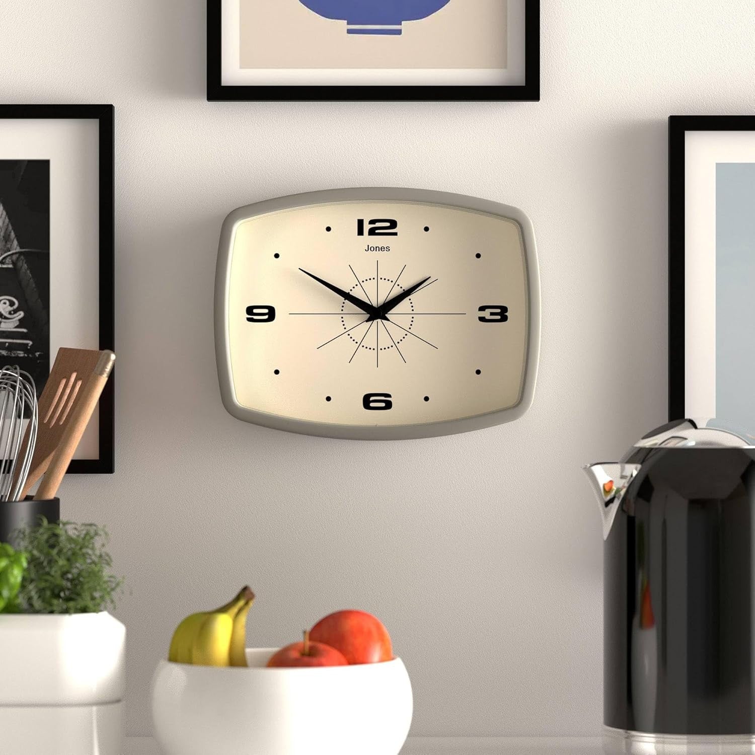 Retro 25cm Wall Clock Rectangle Silent Grey Modern Kitchen Living Room Decor