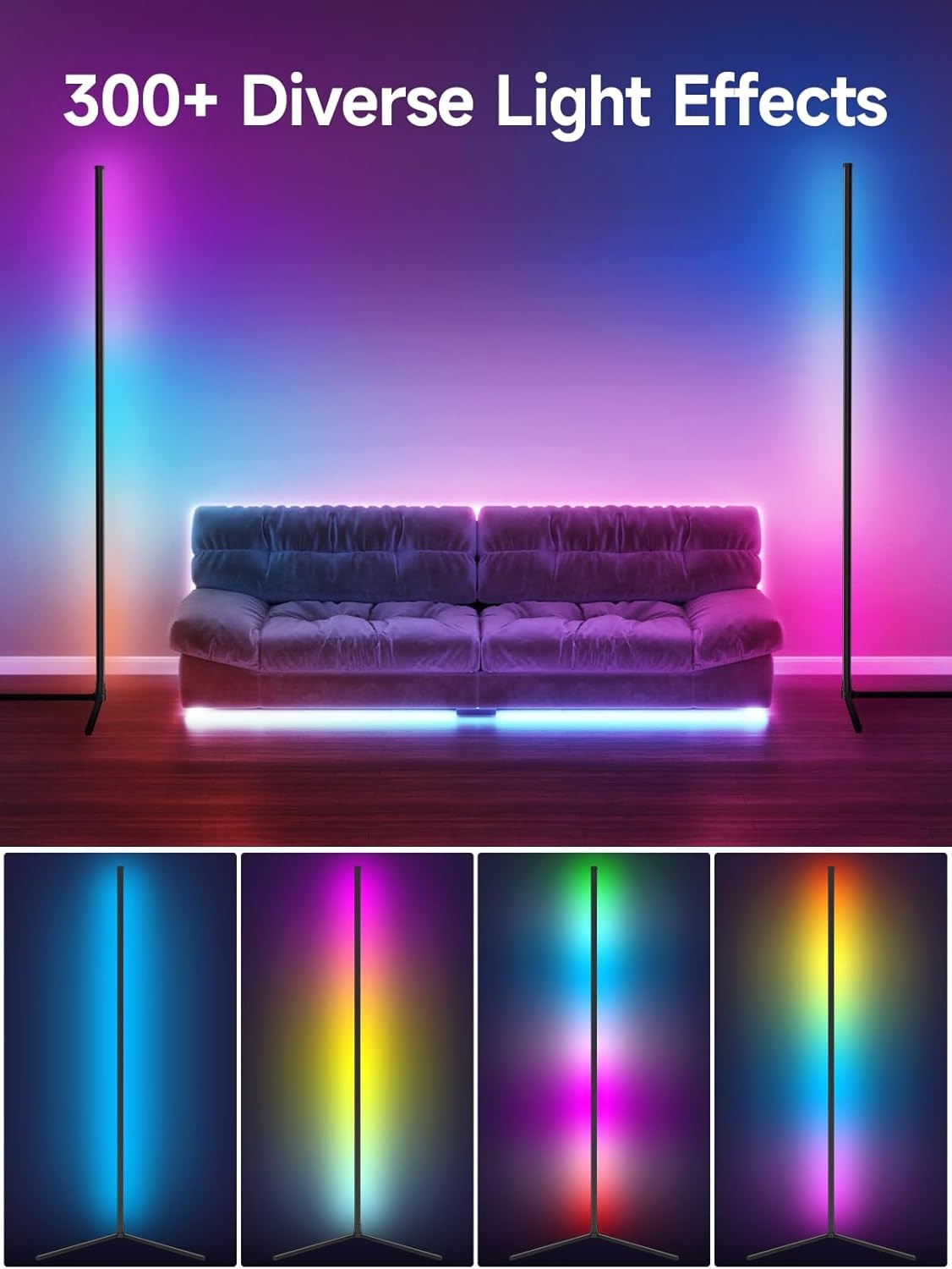 RGB LED Corner Floor Lamp Music Sync App Remote 16M Colours Mood Light