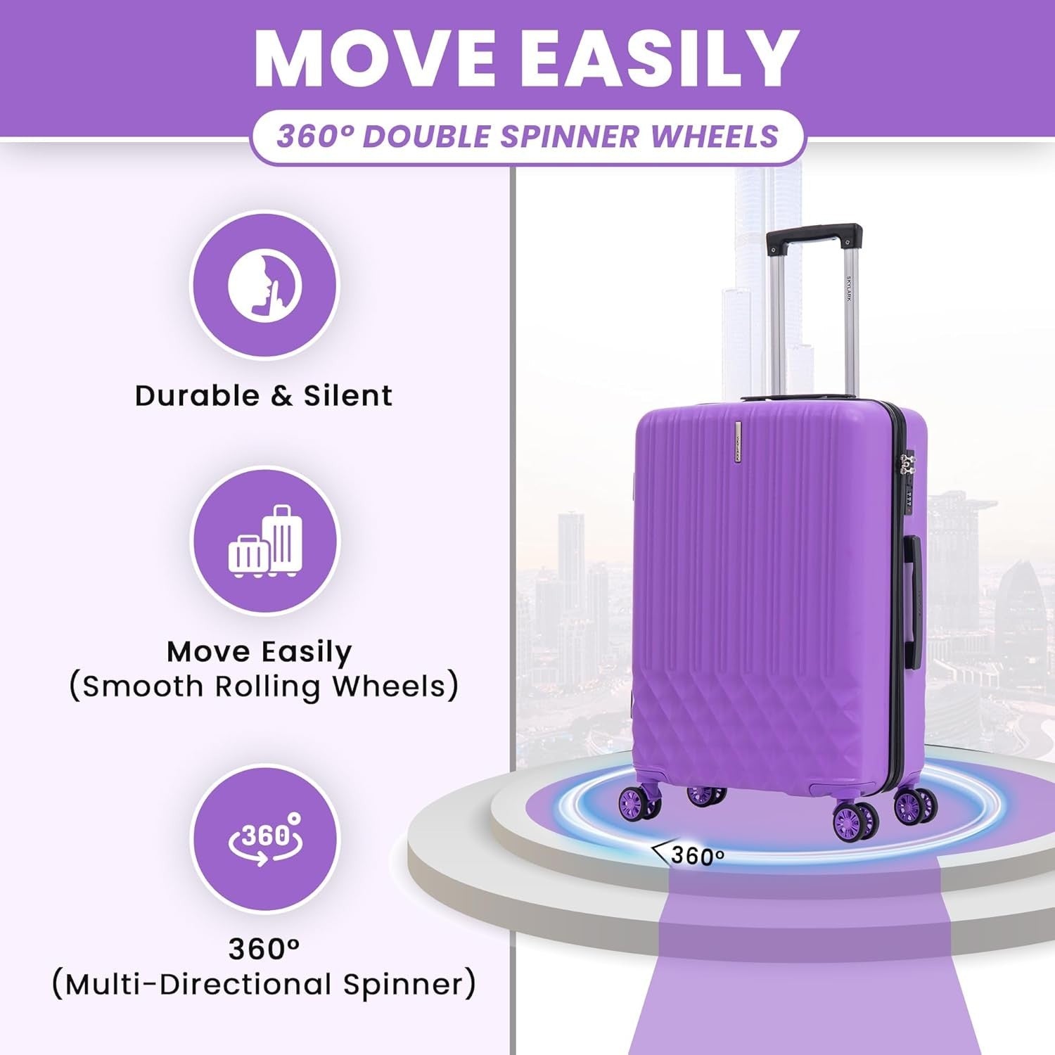 24 Inch Medium ABS Hard Shell Suitcase Lightweight 4 Spinner Wheels 66L