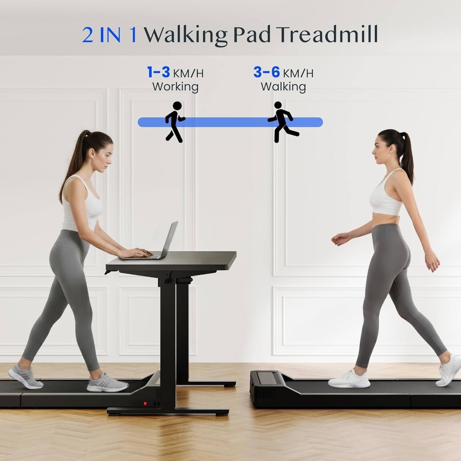 Under Desk Folding Treadmill 4-in-1 Portable LED Display Home Office Gym