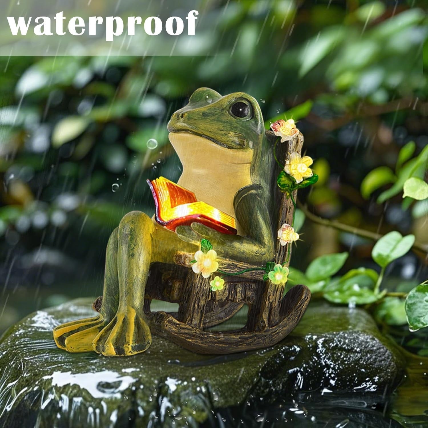 Solar Frog Garden Ornament • LED Succulent Lights • Outdoor Patio Yard Decor