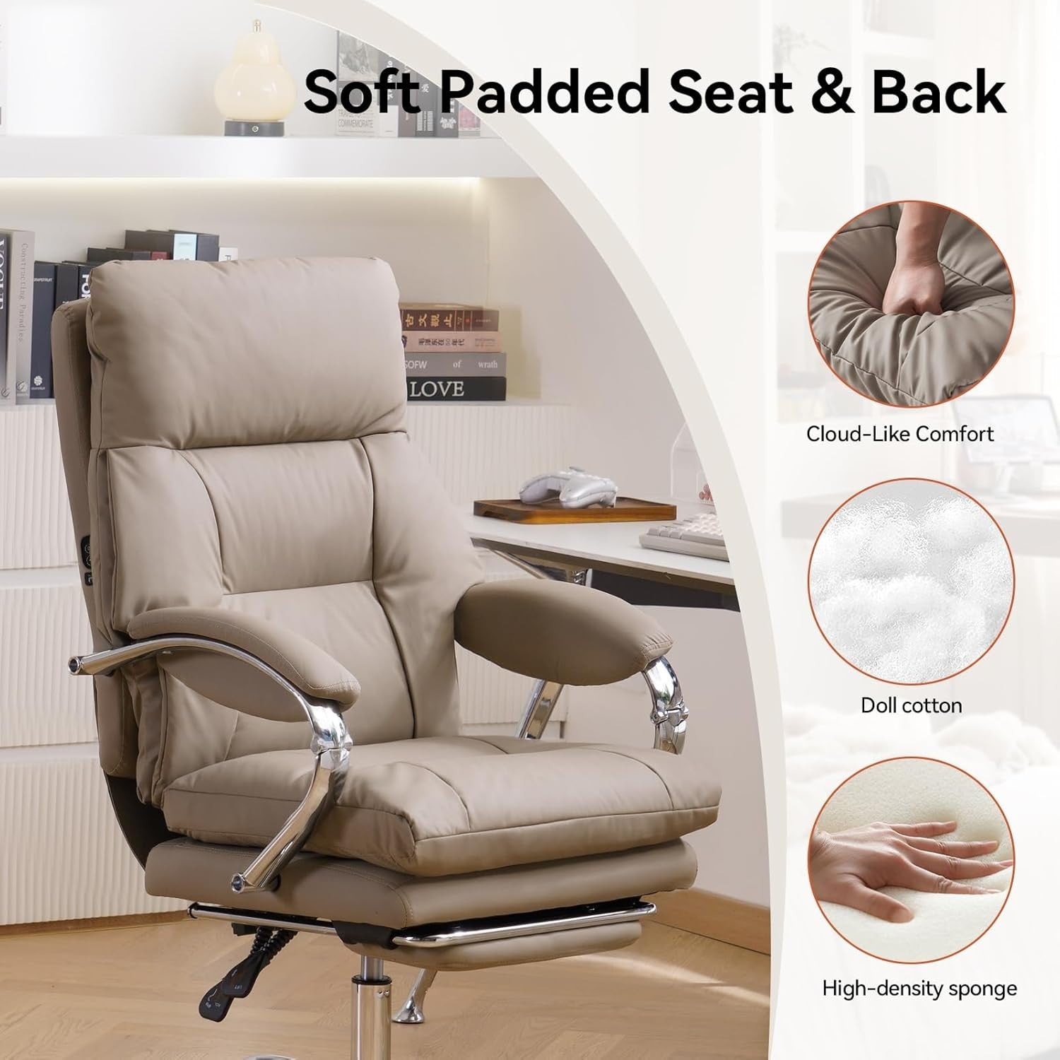 Heated Massage Office Chair Recliner Footrest Ergonomic High Back Khaki
