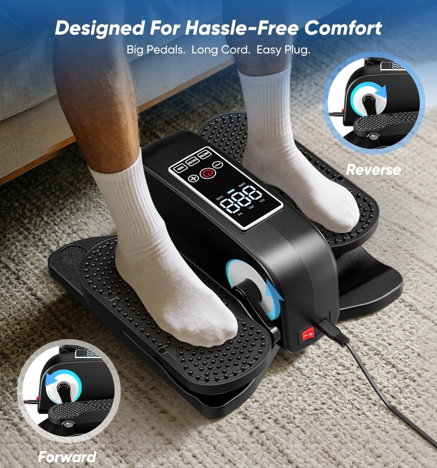 Under Desk Elliptical Pedal Exerciser Quiet Motorised Leg Trainer 12 Speed