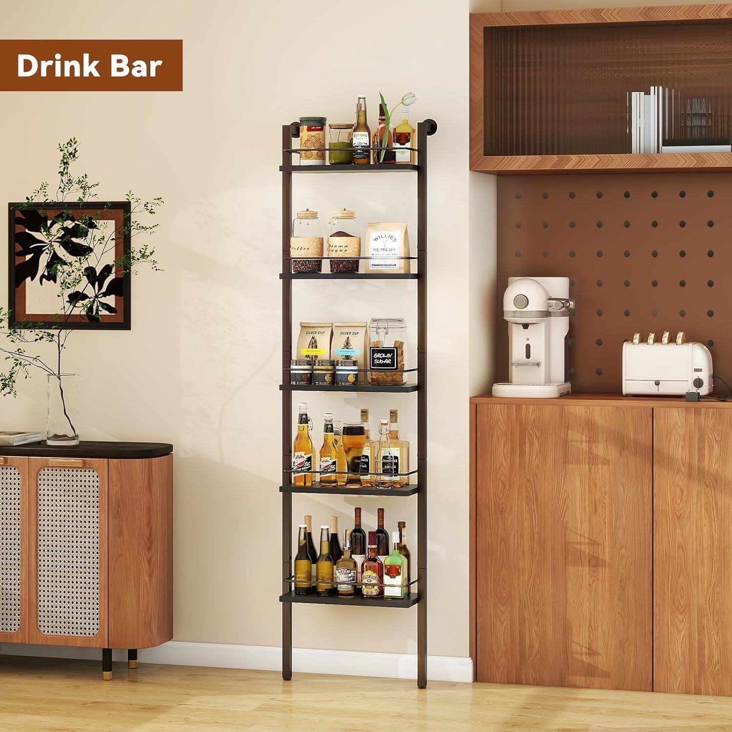5-Tier Tall Wine Rack Bottle Storage Shelf Wall Mounted Freestanding Bar