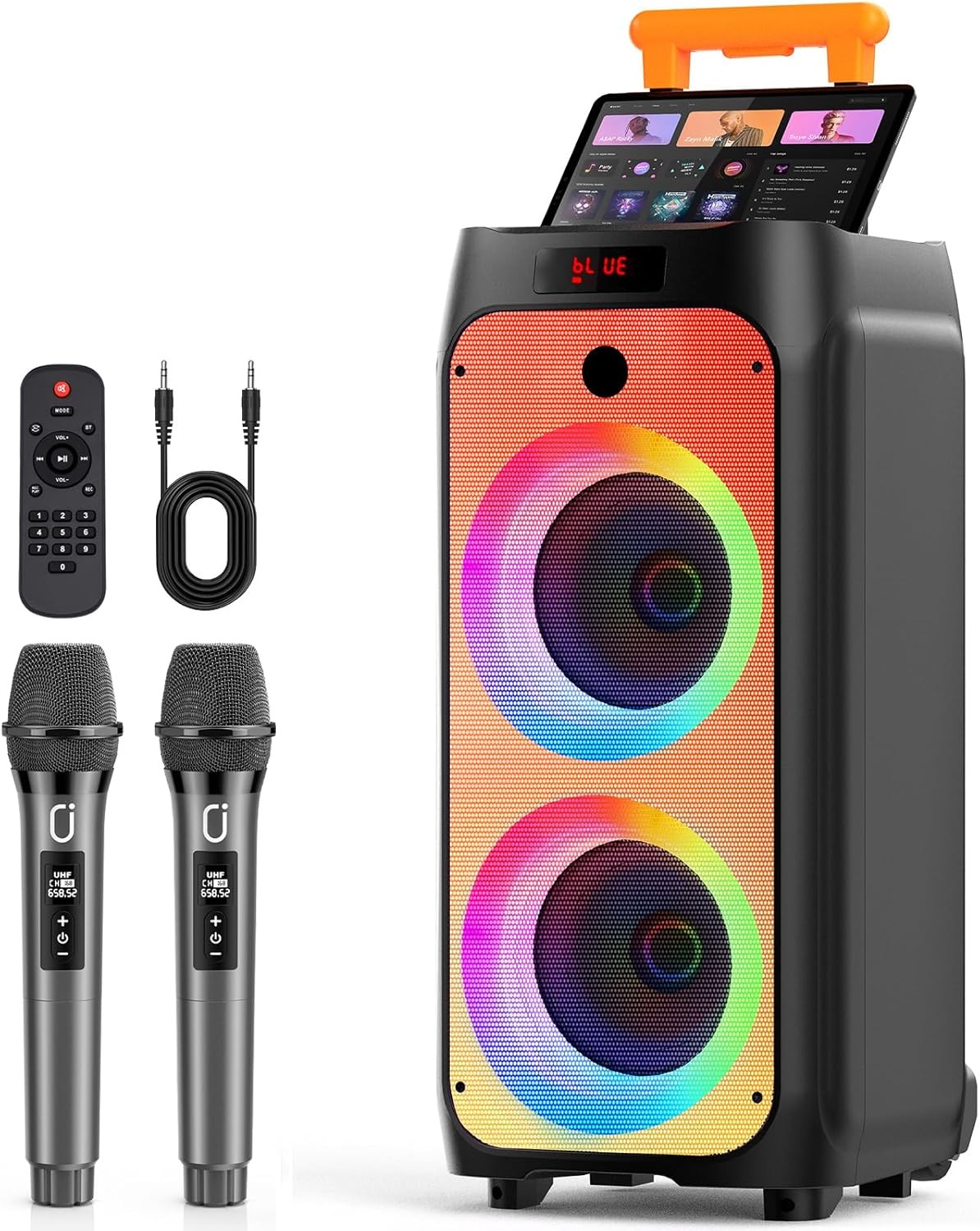 500W Bluetooth Karaoke Speaker with 2 Wireless Mics Trolley PA