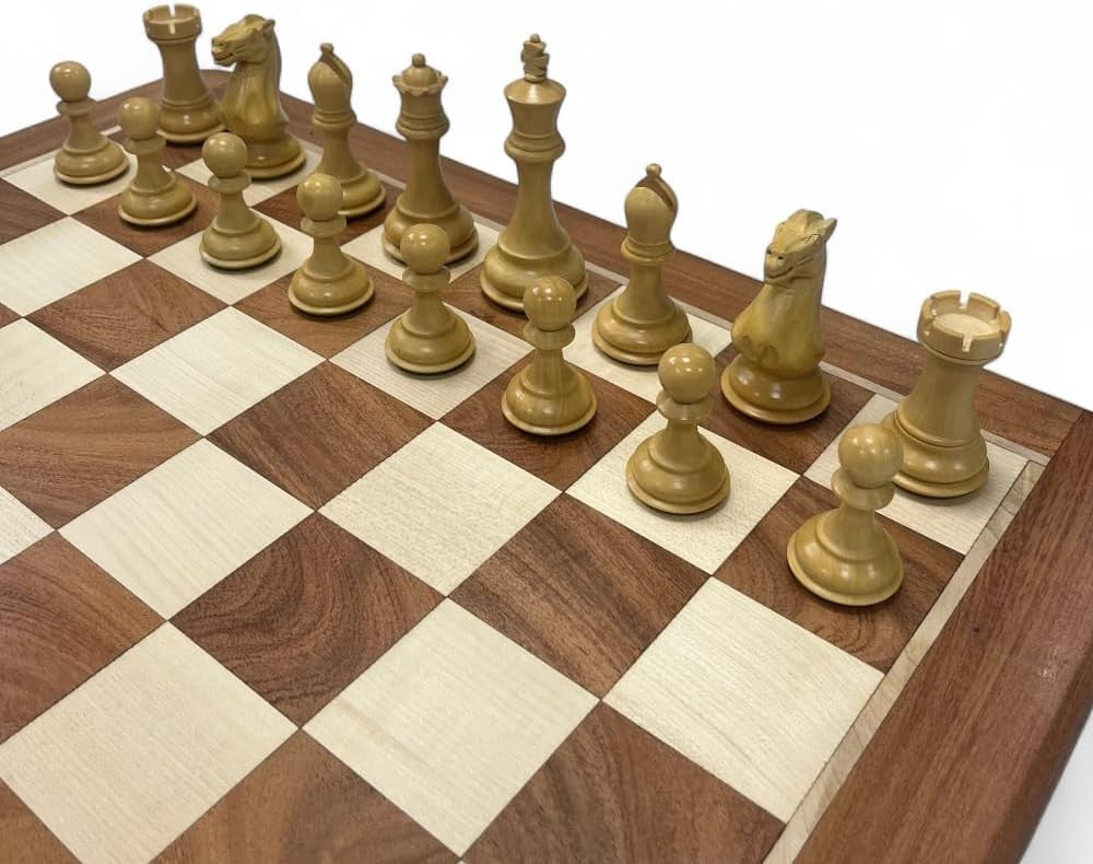 Luxury Wooden Chess Set with 4" King Stallion Knights & Storage Box