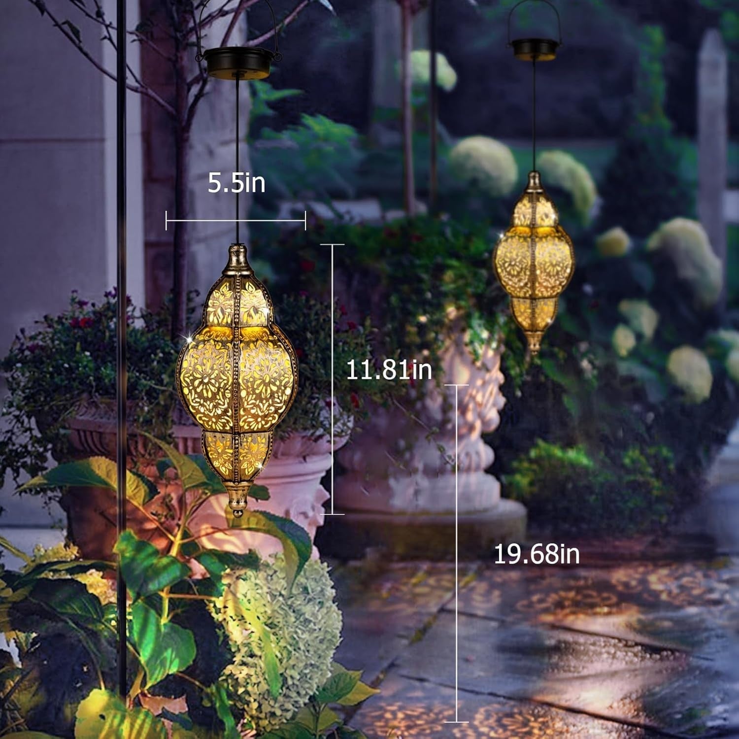 Solar Lantern Outdoor Decor, Gold Waterproof Solar Lights for Garden & Patio