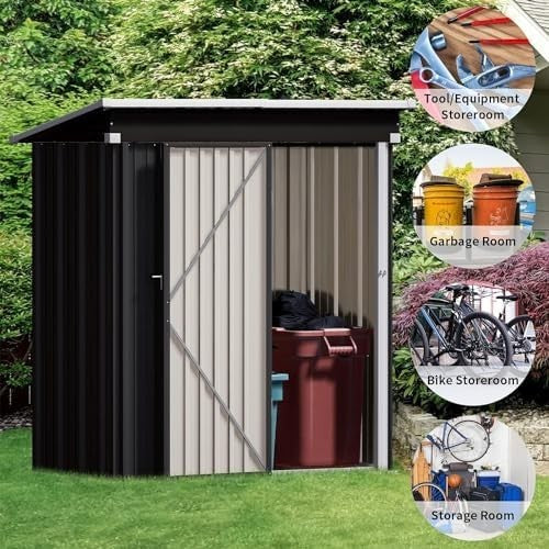 Metal Garden Shed 5x3ft Outdoor Waterproof Storage with Lockable Door Grey