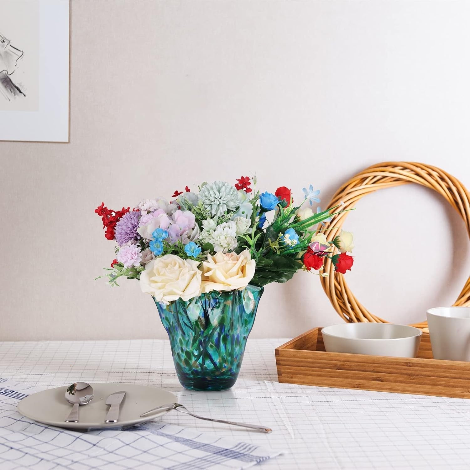 Blown Glass Vase Wide Mouth Modern Decorative Flower Vase Home Decor