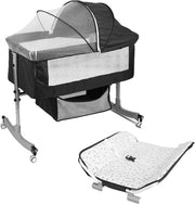 Rocking Bedside Crib Mosquito Net Wheels Adjustable Height w/ Changing Table