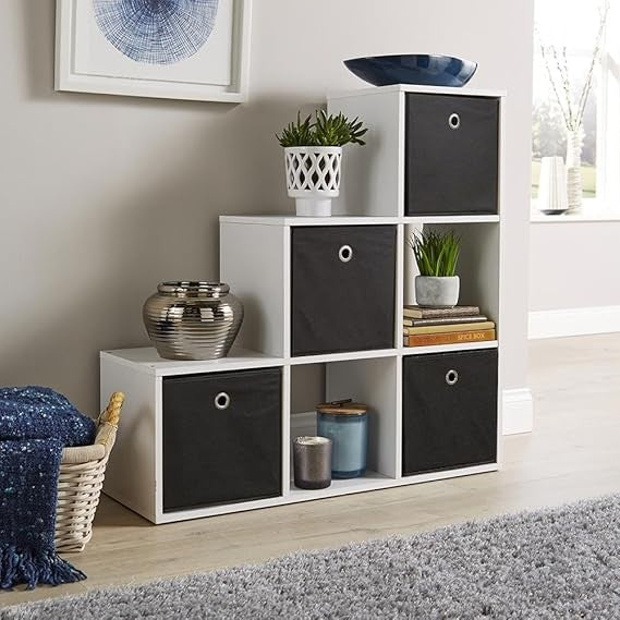 Modern Step Style 6 Cube Bookcase White Storage Shelving Unit for Home Office