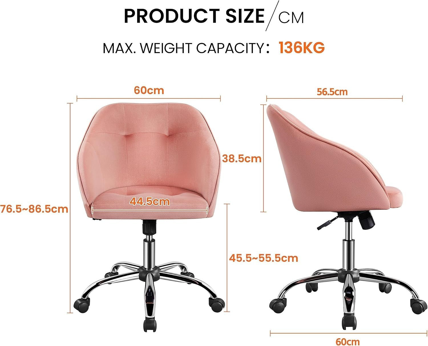 Pink Velvet Desk Chair Home Office Swivel Adjustable Height Back Support