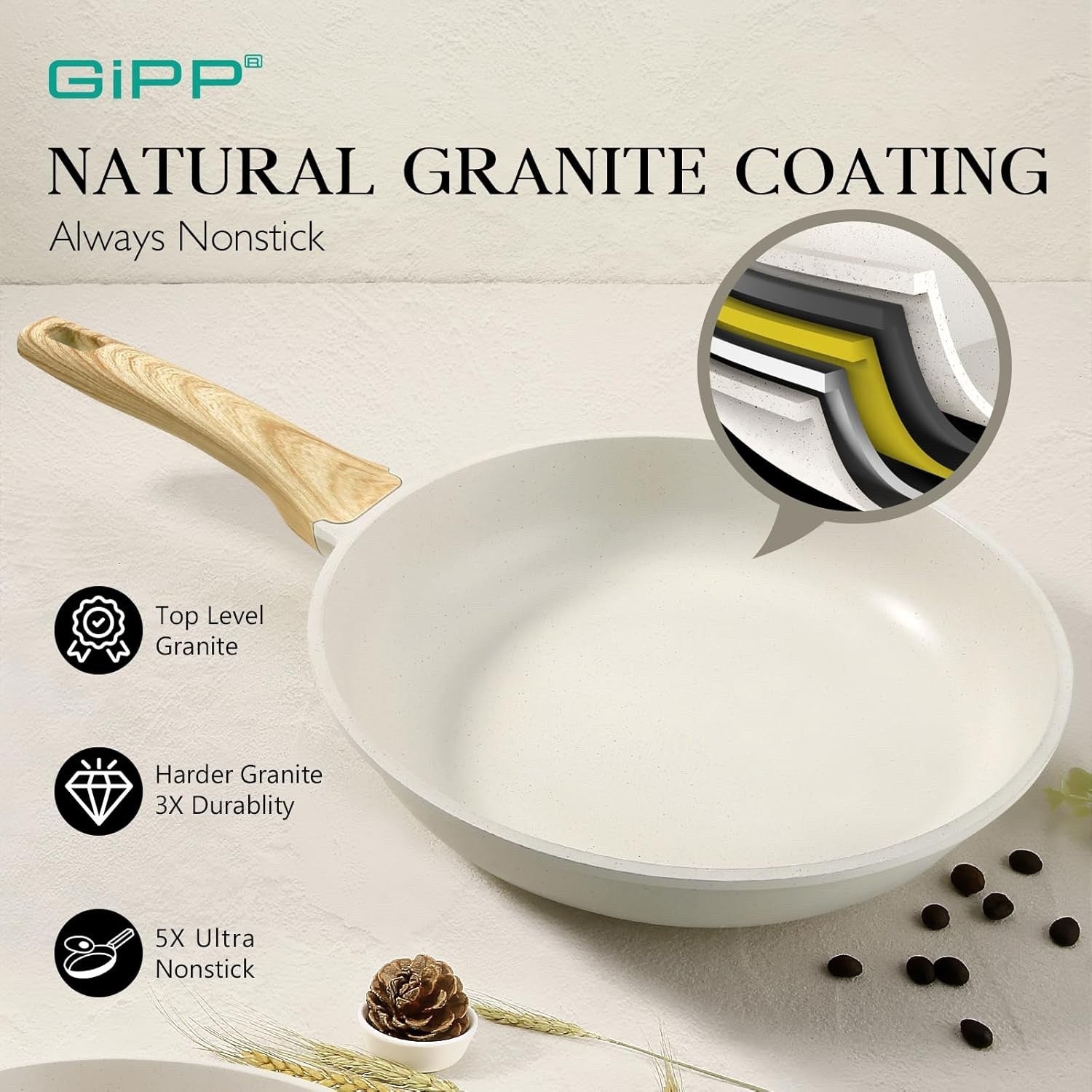 10Pcs White Ceramic Non Stick Cookware Set with Glass Lids, Induction & Gas Safe