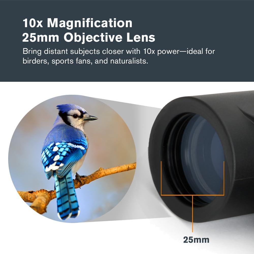 10x25 Compact Binoculars Waterproof Fogproof HD Optics Lightweight Travel Use