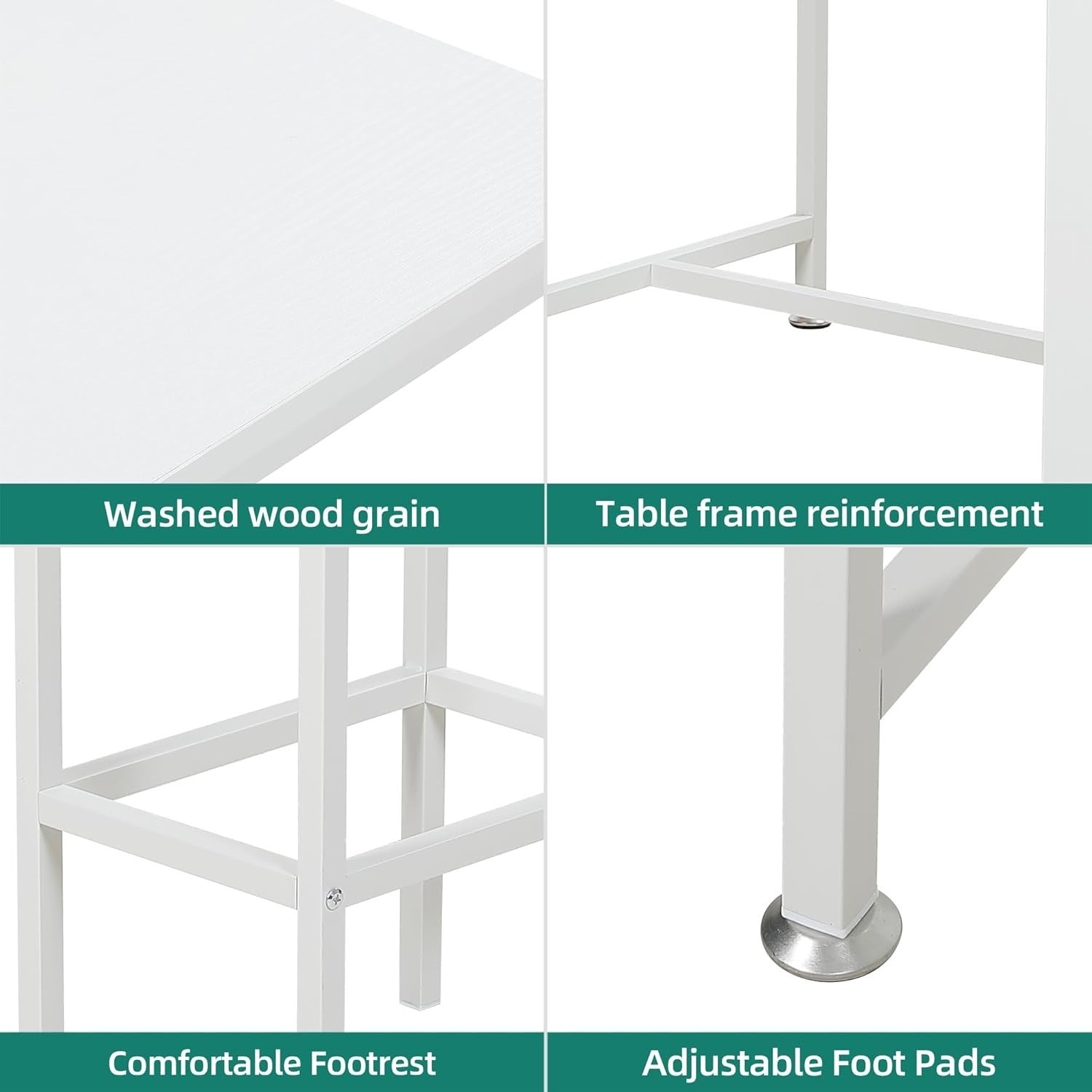 White Breakfast Bar Table Set with Storage Shelves & 2 Stools Space Saving