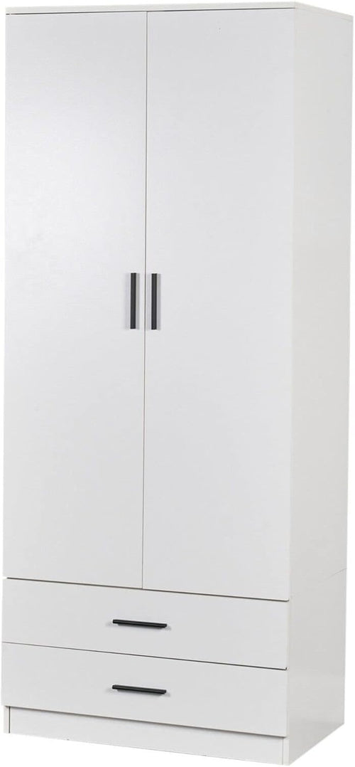 White 2 Door Wardrobe with Drawers Modern Bedroom Storage Cabinet