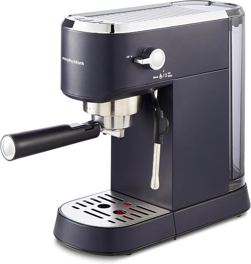 Compact Espresso Machine 15 Bar Pump, Dual Cup, Milk Frother, 1L Tank, Blue