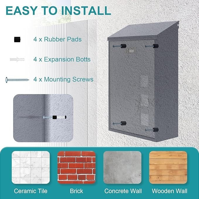 Wall Mounted Steel Mailbox Lockable Combination Weatherproof Post Box 40x25x10cm