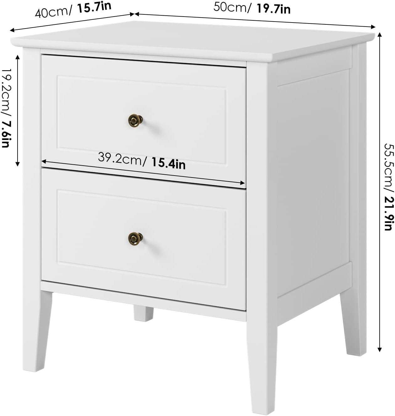 White Bedside Table with 2 Drawers | Modern Wooden Nightstand