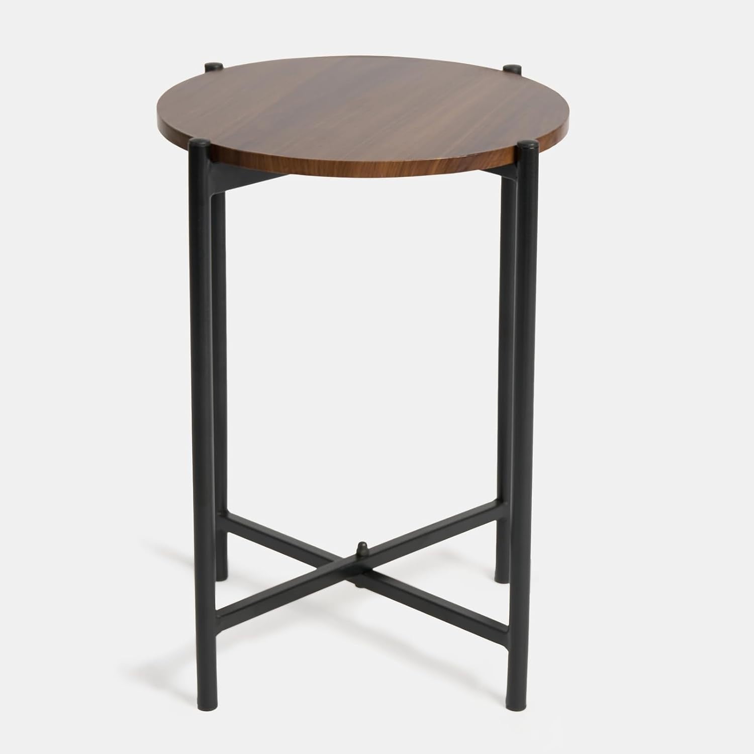 Round Dark Wood Top Side Table Small Coffee End Table for Living Room