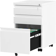 White Mobile File Cabinet 46x39x62cm Lockable 3 Drawer Steel