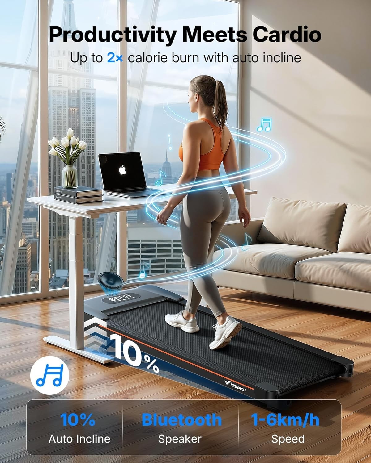 Heavy Duty Home Walking Treadmill 12% Incline 400lbs Quiet Motor LED
