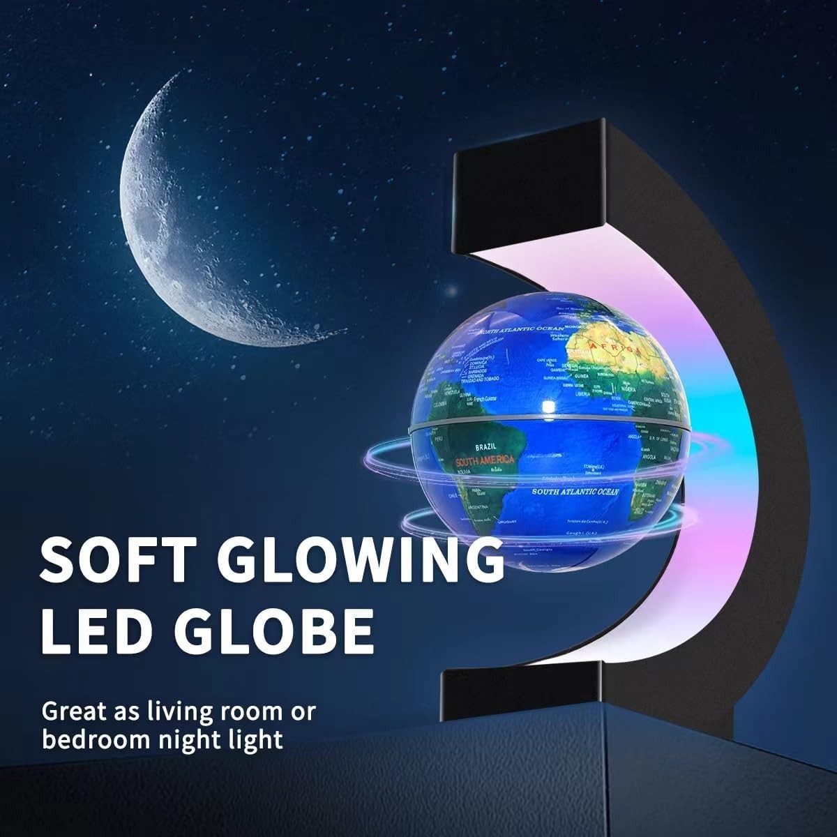 Magnetic Levitating Globe Black LED Floating Desk Night Light Tech Decor