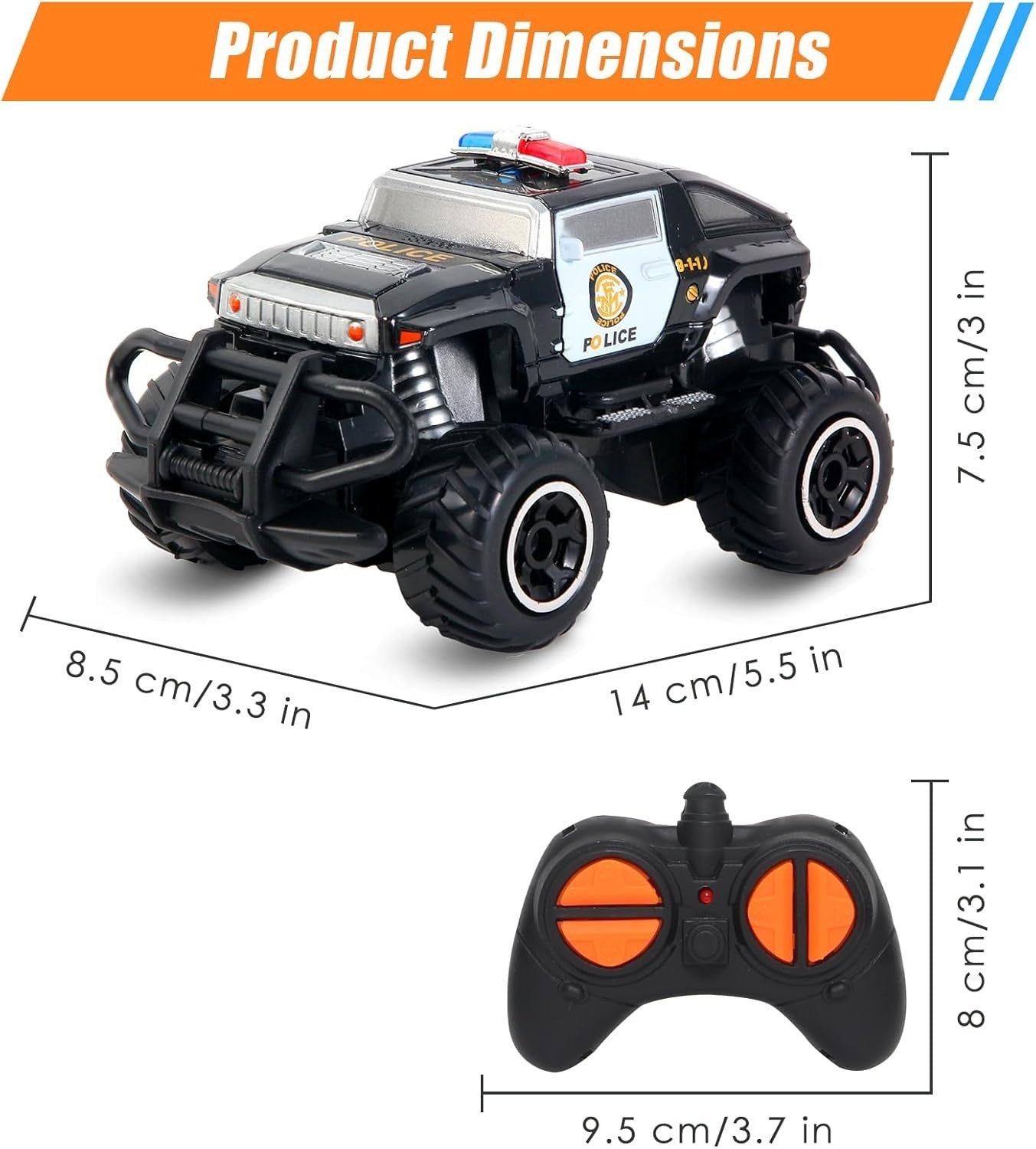 Mini Remote Control Police Car for Kids – Off-Road RC Car Toy, Black
