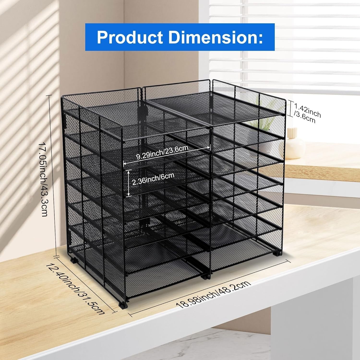 7-Tier Mesh Desk Organiser 12 Compartments A4 Paper File Tray Black