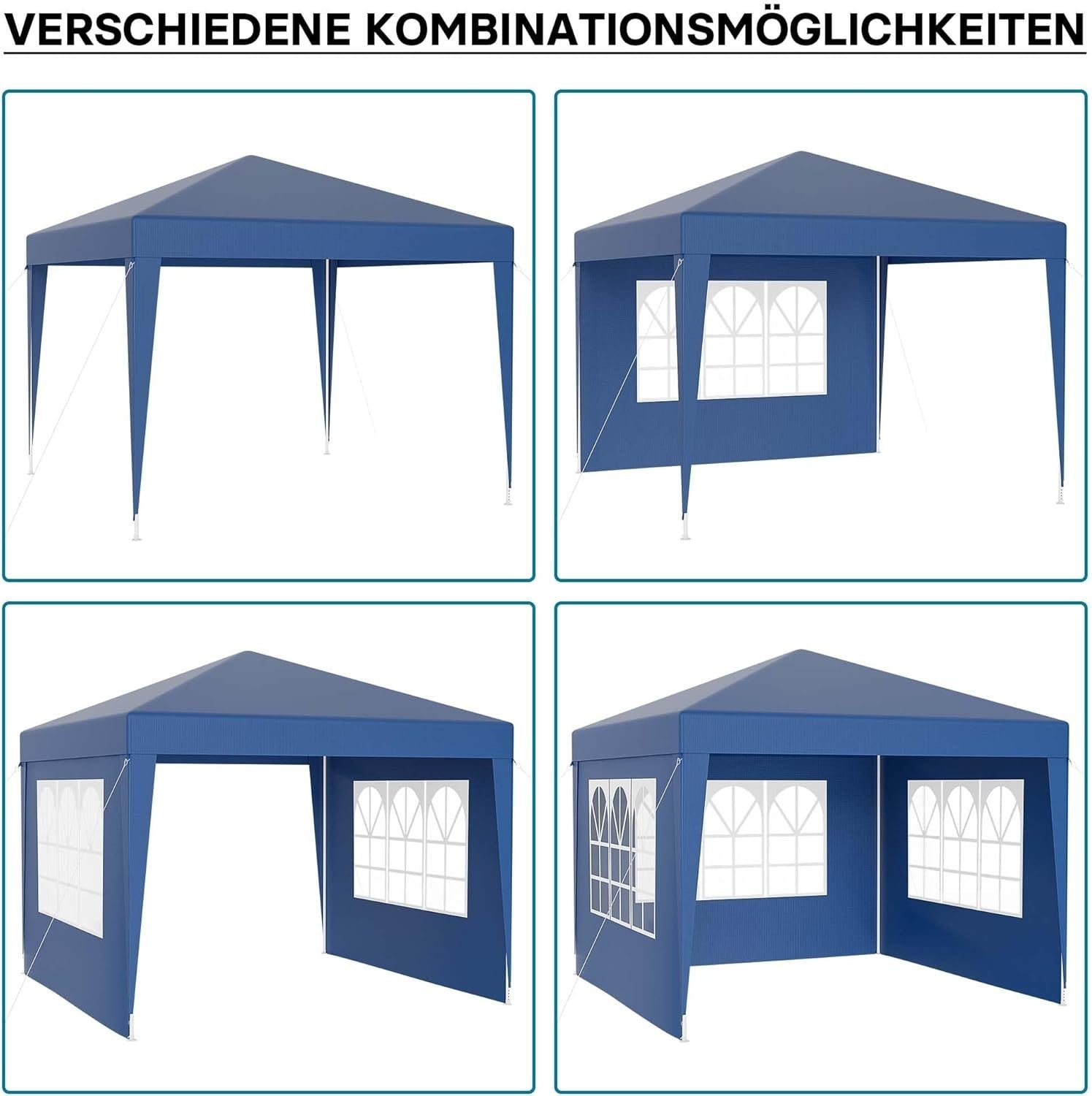 3x3m Blue Pavilion Gazebo Party Tent Removable Sides UV50+ Garden Outdoor