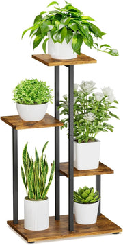 4 Tier Metal & Wood Plant Stand | Tall Corner Indoor Display Shelf for Multiple