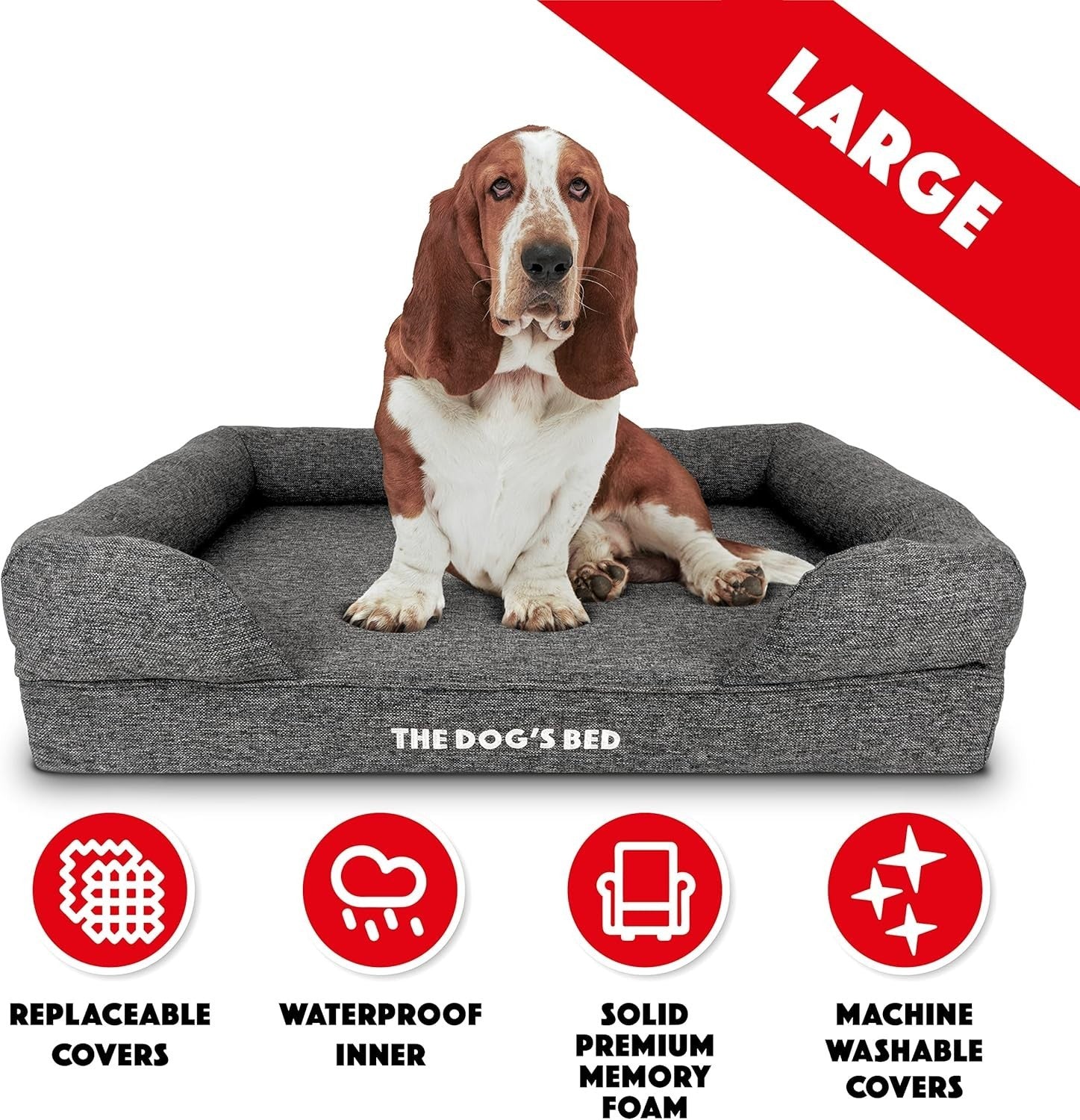 Large Orthopedic Dog Bed Memory Foam Washable 91x70cm Grey