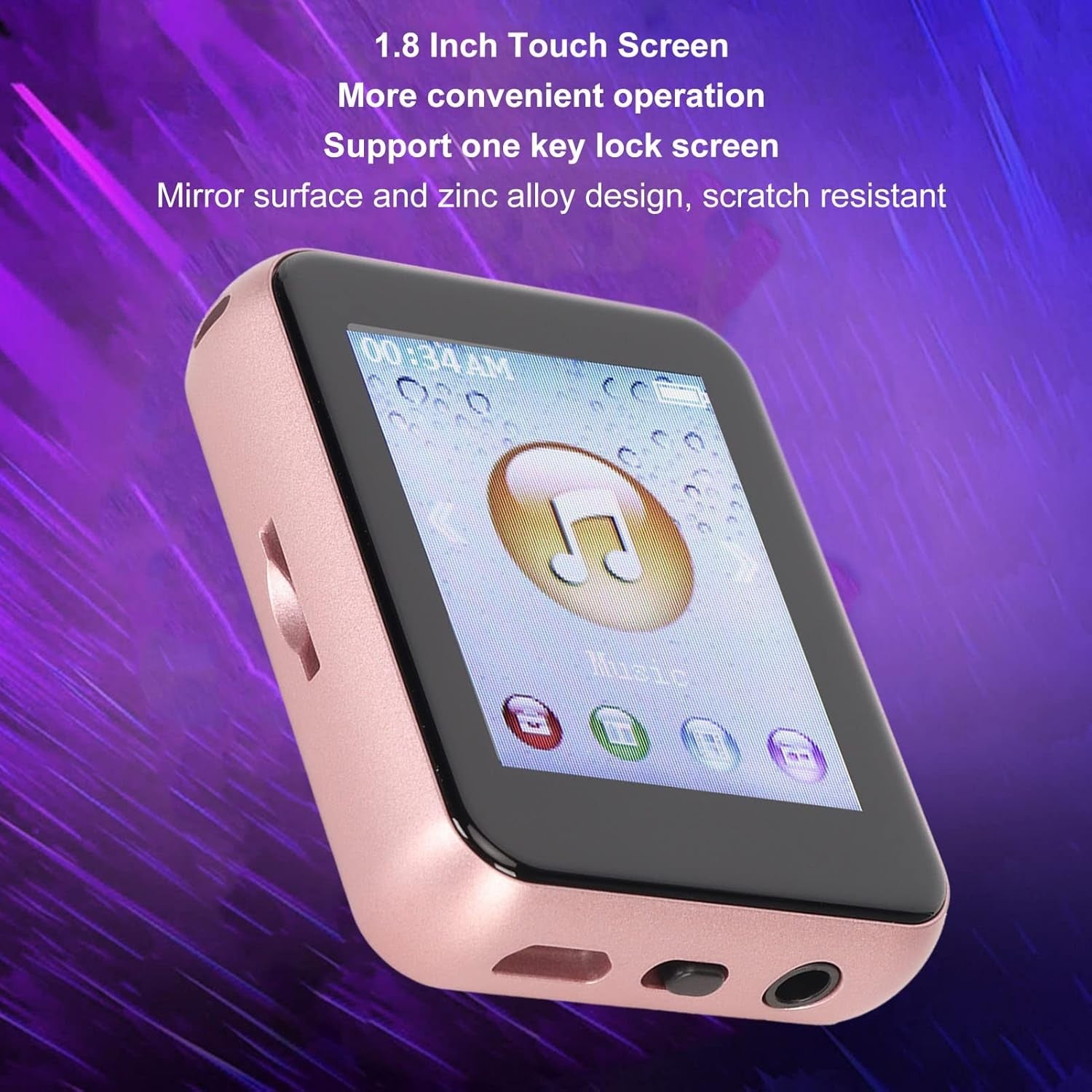 Bluetooth 5.0 MP3 Player Touch Screen HiFi FM Video Rose Gold