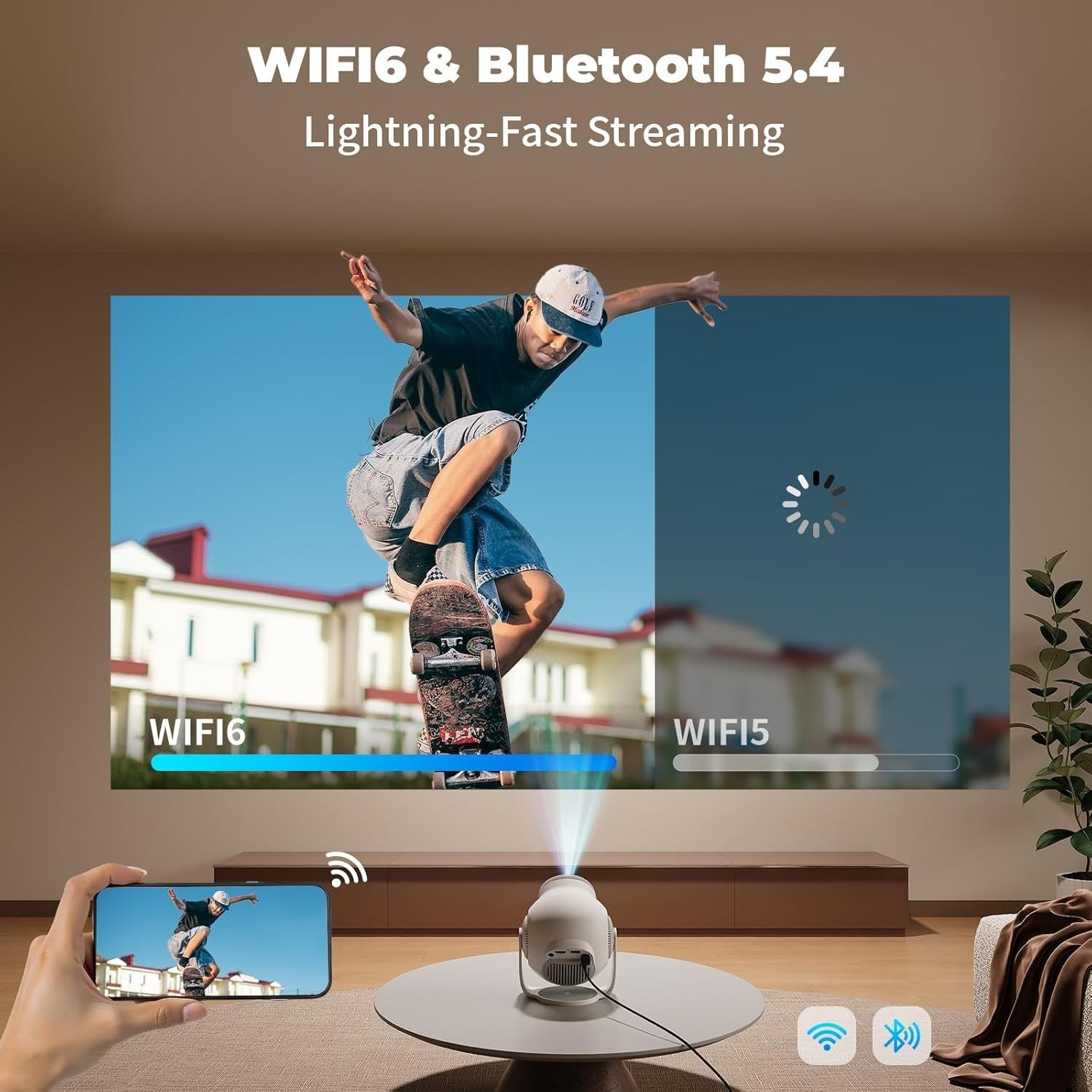 Android 14 Smart Mini Projector 4K Decode 1080P WiFi 6 Bluetooth