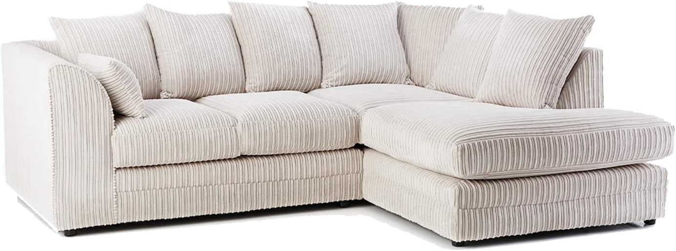 4 Seater Cream Jumbo Cord Scatter Back Right Hand Corner Sofa with Deep Seats