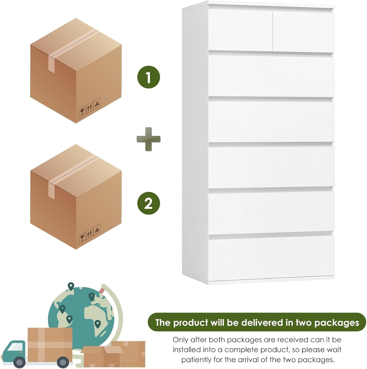 White 7 Drawer Tall Chest Modern Bedroom Storage Cabinet 60x40x119 cm