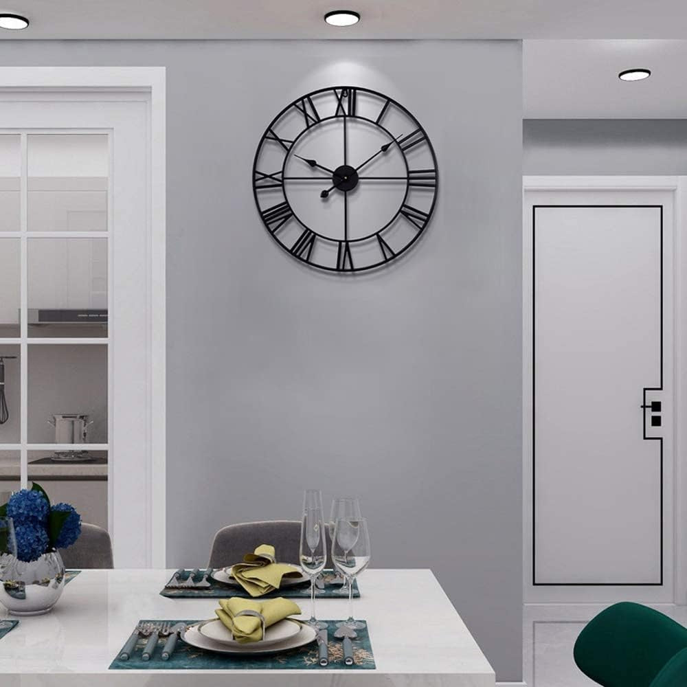 40cm Large Roman Numeral Wall Clock Black Metal Silent Quartz Modern Decor