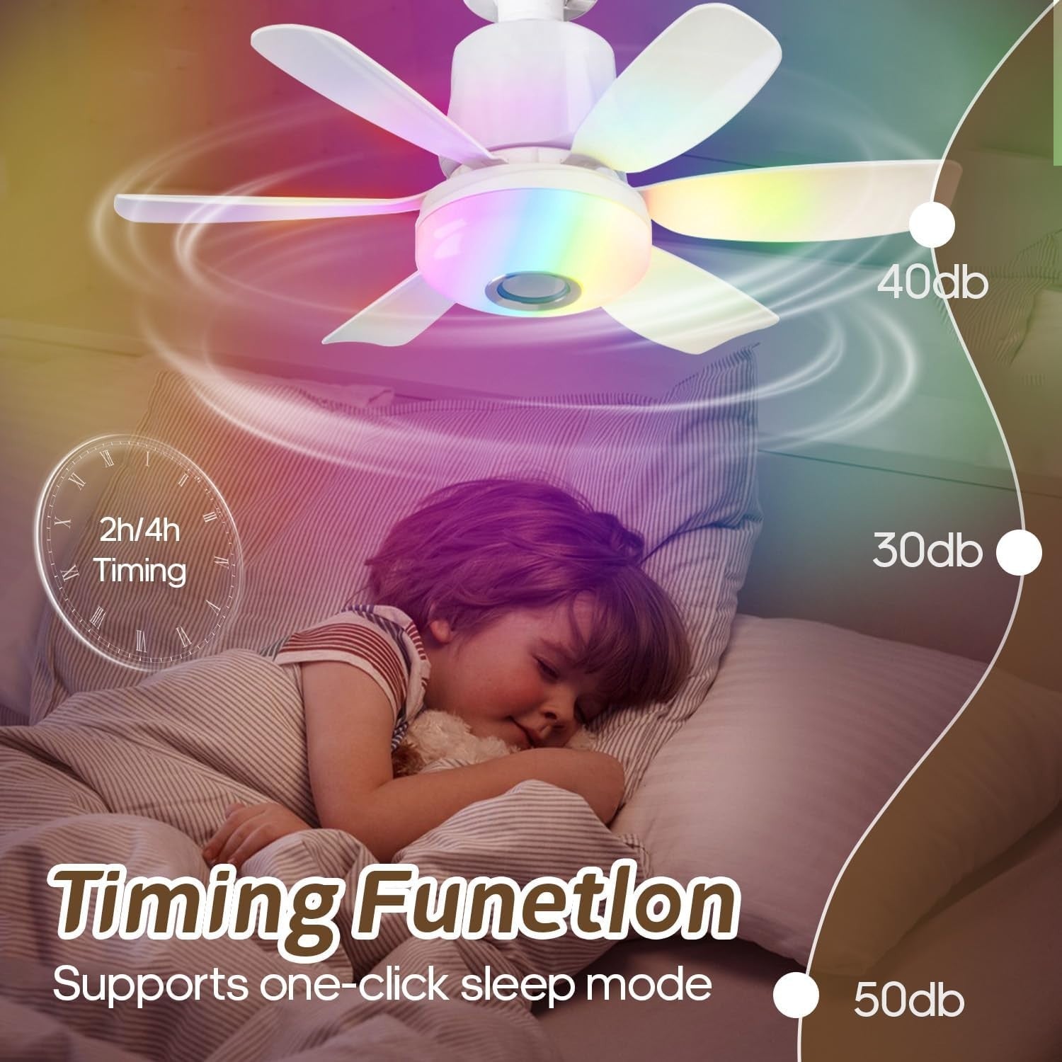 32W Ceiling Fan with Bluetooth Speaker, RGB LED, Remote, 3 Speeds