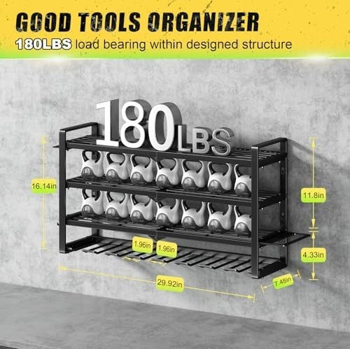 4-Tier Wall Mounted Power Tool Organizer 8 Slots Alloy Steel