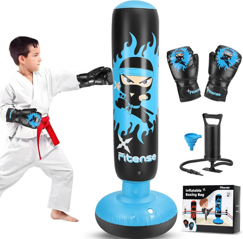 Kids Inflatable Punching Bag 63" Boxing Karate Set Gloves Pump
