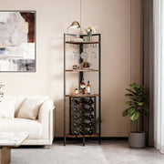 Corner Wine Rack Cabinet with Glass Holder 4-Tier Liquor Storage Shelf Unit