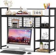 38.6" Desk Hutch Shelf with Pegboard Hooks | 4-Tier Desktop Organizer Rack Black
