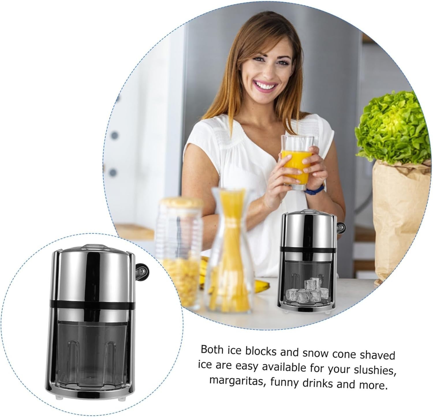 Manual Ice Crusher Hand Crank Stainless Steel Shaved Ice Maker Home Bar