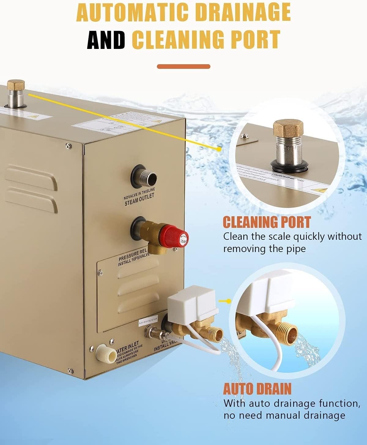 4.5KW Steam Sauna Generator 220V Home Spa Kit w/ LED Control & Auto Drain
